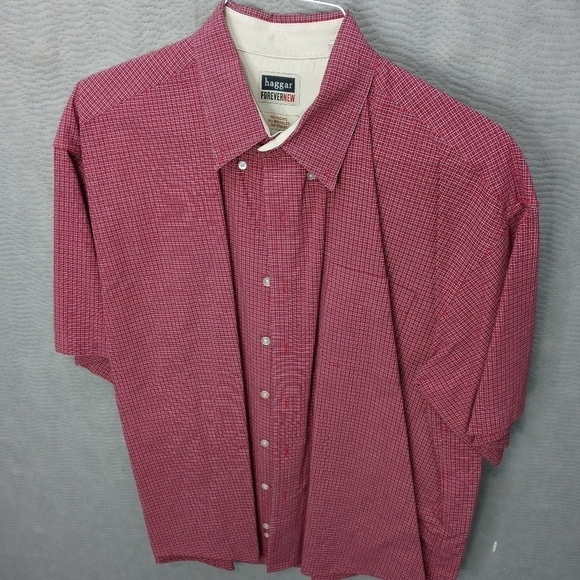 Haggar men's sz XL short sleeve button red plaid c - Picture 2 of 9